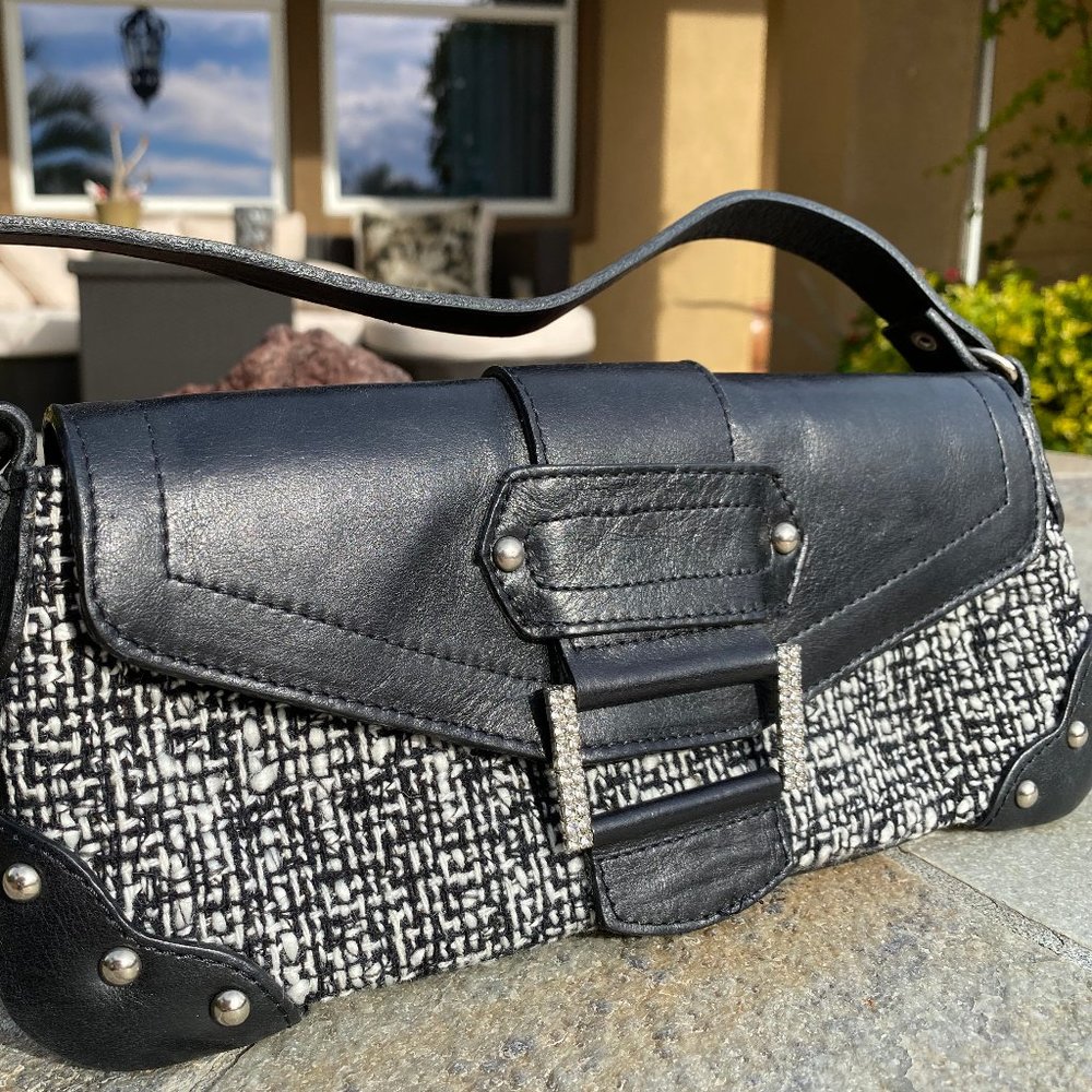 New Steve Madden Leather Clutch Handbag Black Pink
